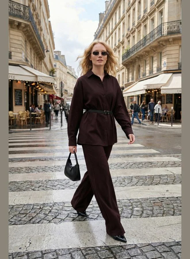 ليلا طقم نسائي ليلا بقصة عادية وخصر مرتفع مع حزام